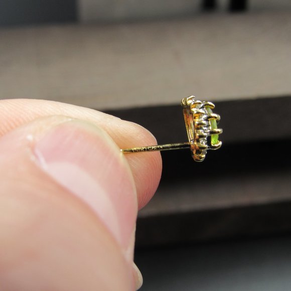 Sterling Silver Simple Oval Peridot Gold Plated Stud Earrings Vintage - Picture 5 of 7
